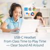 Kensington Classic EQ USB-C Headset with Mic and Volume Control, 6 ft (1.8m) Nylon Braided Cord, for School, Kids, Adults, Padded Adjustable Headband, Black (K97464WW) view 2