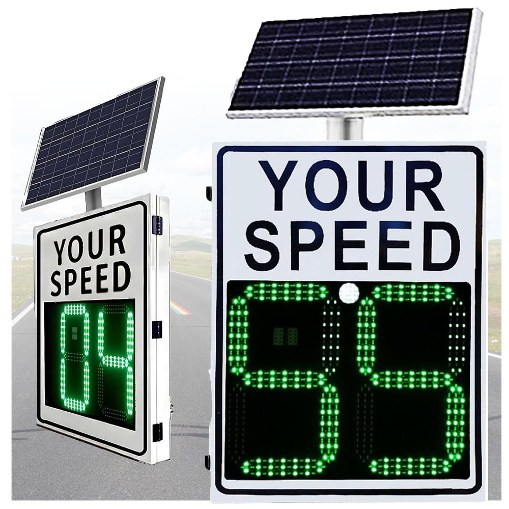 speed detector,radar detector,Radar Speed Sign Solar,Led Speed Display Sign,For Road,Street Traffic Safety Signage, 24"X35",White