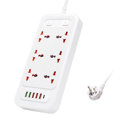 Compatible with Multiple Devices Power Strip Extension Cord Power Strip with USpB Ports Type - C 2M Wire 2 Switches Surge Protector Desktop Charrger Socke Replacement for OEM