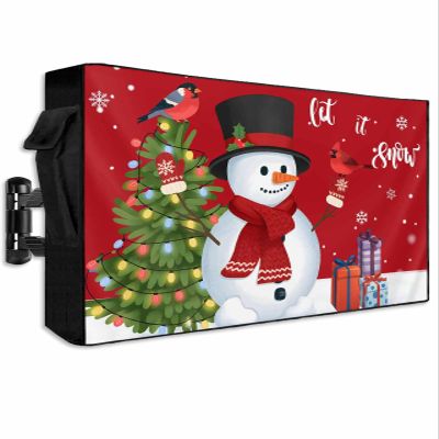Christmas Snowman Outdoor TV Cover 30 to 32 inch Red Winter Snowman Pine Tree Bird Xmas Box Waterproof Weatherproof TV Covers for Outside with Zipper and Pocket Outdoor Flat Screen Protectors