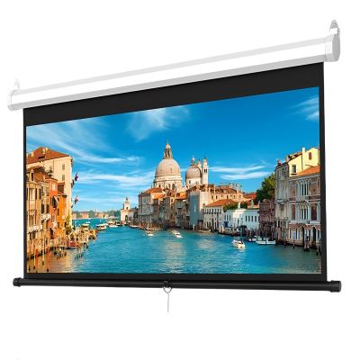 60 Inch Manual Projector Screen with Auto Lock, 8K / 4K Ultra HD 4:3 Wall Mounted Ceiling Pull Down Movie Screen for Indoor Outdoor Backyard Party