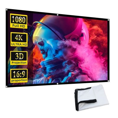 60-300 Inch Outdoor Foldable Portable Projector Screen, 16:9 1080P 4K HD Wind-Resistant Canvas Washable Wrinkle-Free 2-Sided Home Theater Movie Screen(72in)