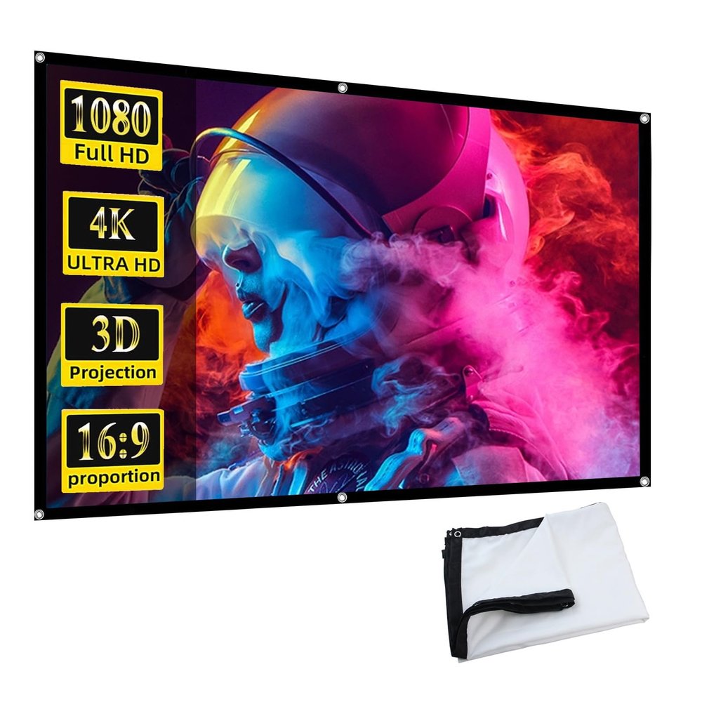 60-300 Inch Outdoor Foldable Portable Projector Screen, 16:9 1080P 4K HD Wind-Resistant Canvas Washable Wrinkle-Free 2-Sided Home Theater Movie Screen(72in)