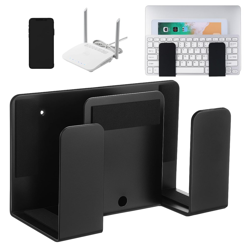 Relaxweex Universal Metal Wall Mount, Laptop Keyboard Shelf 7.87 x 4.72 x 3.35 Inches with 8 EVA Pads, Holder for Tablet, Router, Modem, Cable Box, Gaming Console (Black)
