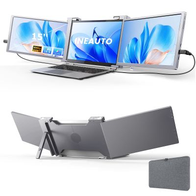 15'' Laptop Screen Extender, 1080P FHD Ultra-Thin Portable Monitor for 15"-17" Laptop with USB-C/HDMI Port, Plug and Play, for Mac/Windows/Android, Triple Screen Ideal for Remote Work & Multitasking