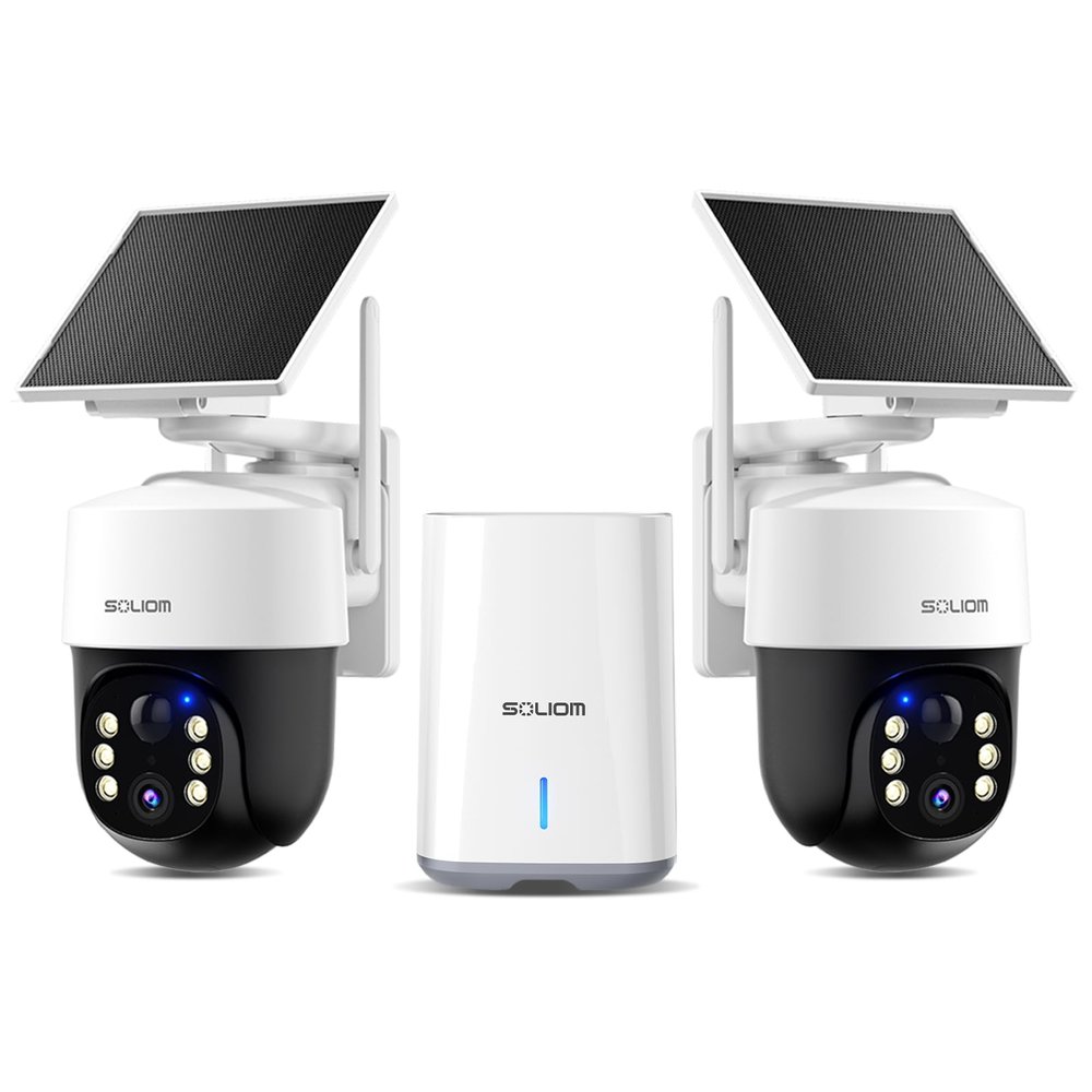 SOLIOM Security Cameras Wireless Outdoor,4K Ultra HD for Day and Night, No Subscription,Built in Radar,Solar Powered Cameras for Home Security, 360 Pan Tilt Auto Tracking,5G & 2.4G WiFi, 2-Cam Kit