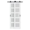 40" x 96" 5-Lite Glass White Primed Solid Core Sliding Bypass Barn Door Double Doors with Hardware Kit,40"x96" view 2