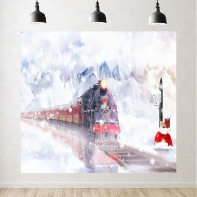 10x6.5ft Christmas Train Backdrop Polar Express with Christmas Shining Lights Decorations Photography Background for Xmas New Year Eve Kids Party Banner Decor Supplies Photo Booth Props Fabric