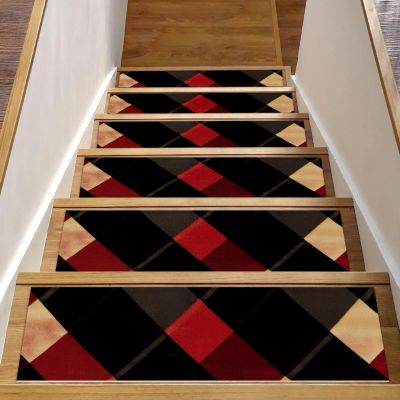 Stair Treads for Wooden Steps Indoor, Plaid 15 Pieces Stair Treads Carpet, Soft Stairway Runners Rugs, No Slip Staircase Mats for Kids Elders and Dogs
