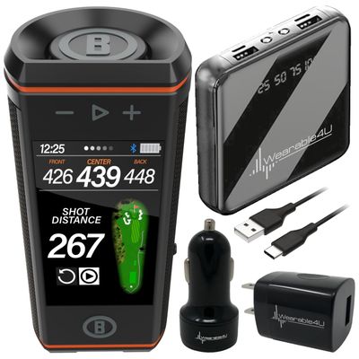 Bushnell Wingman HD View Golf Speaker, 3.5" Touchscreen, GPS Distances, Premium 360 Audio, Waterproof Design, Magnetic Cart Mount with Wearable4U PowerBank & Car/Wall Chargers Bundle