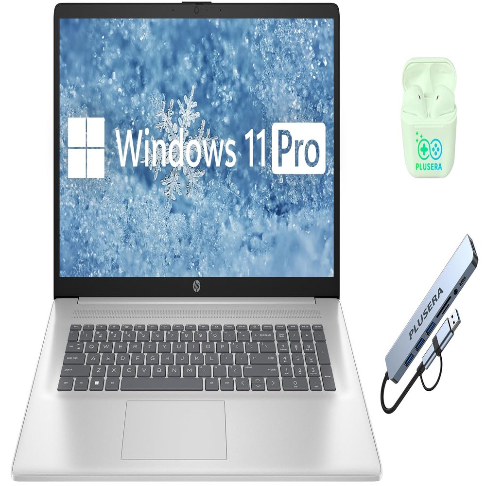 HP 17.3" HD+ Business & Student Laptop Computer, 32GB RAM 2TB SSD, 8-Cores Intel Core i3 Processor, Copilot AI-Ready, Windows 11 Pro, Wi-Fi 6, PLUSERA Earphones & 8-in-1 Hub, Natural Silver