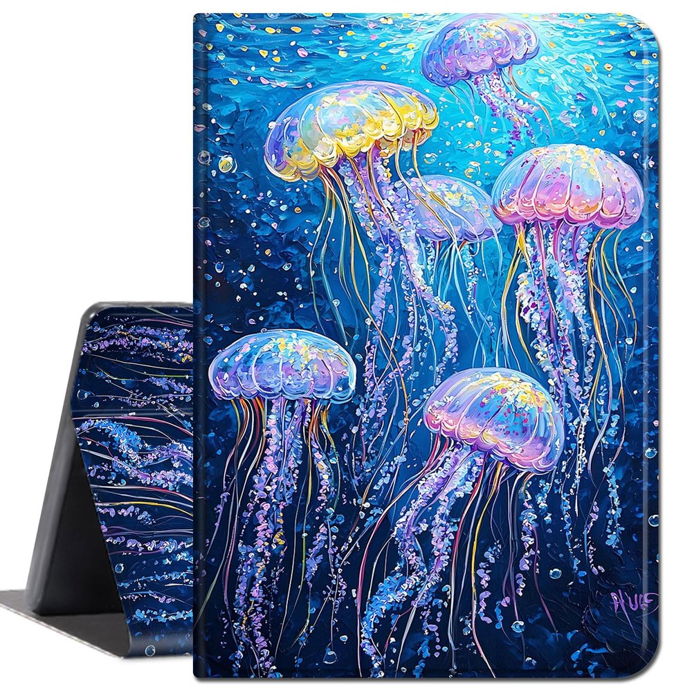 Case for 2024 New Amazon Fire HD 8 & 8 Plus Tablet (12th Generation/10th Generation, 2024/2022/2020 Release),Slim Soft Shockproof TPU Silicone Protective Back Shell Case,Blue Marine Jellyfish