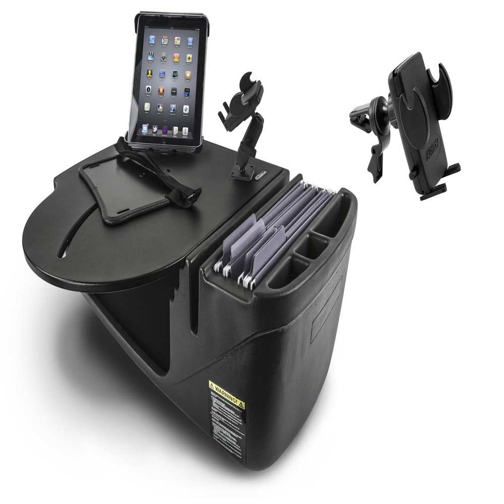 AutoExec Roadmaster Car Desk and Portable Workstation with Phone Mount, Tablet Mount and Phone Vent Clip, Black