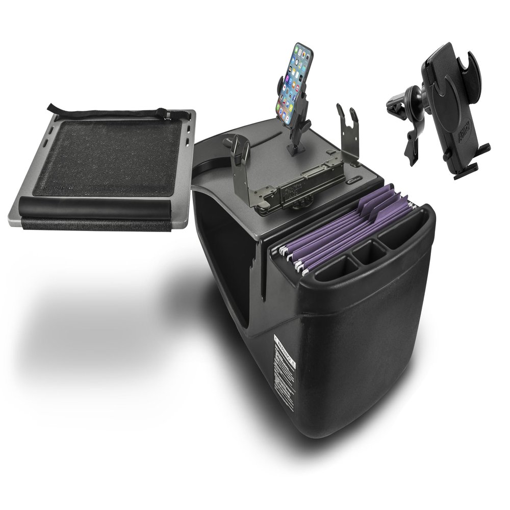 AutoExec Reach Desk Front Seat Car Desk and Portable Workstation Phone Mount, Printer Stand and Phone Vent Clip, Grey