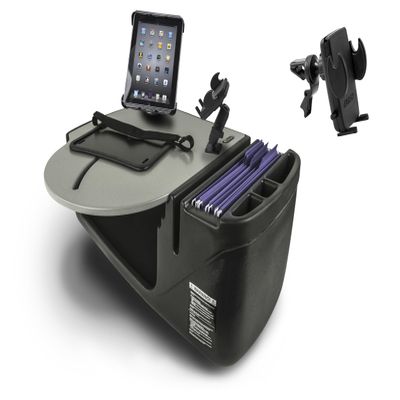 AutoExec Roadmaster Car Desk and Portable Workstation with Phone Mount, Tablet Mount and Phone Vent Clip, Grey