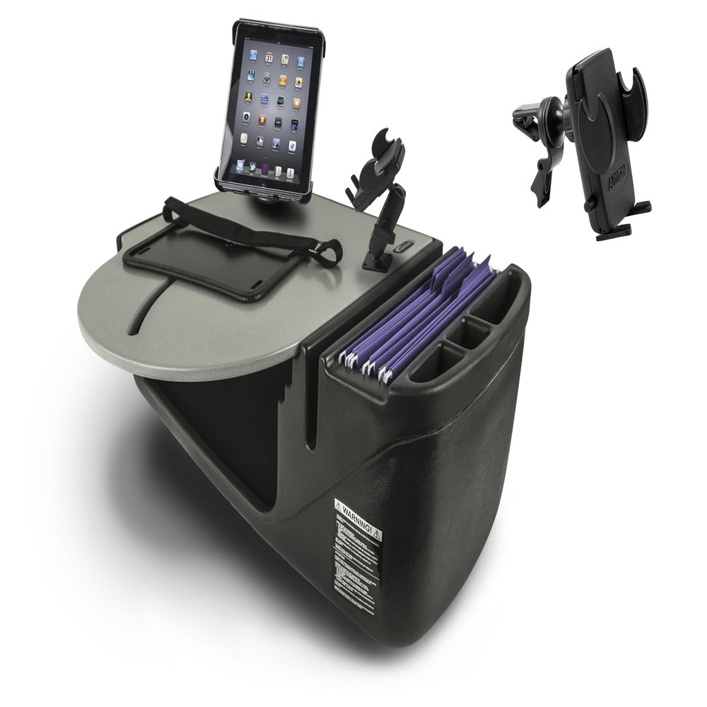 AutoExec Roadmaster Car Desk and Portable Workstation with Phone Mount, Tablet Mount and Phone Vent Clip, Grey