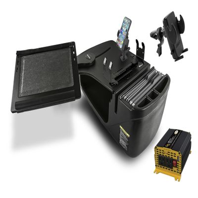 AutoExec Reach Desk Front Seat Car Desk and Portable Workstation with Phone Mount, Printer Stand and Phone Vent Clip, Black