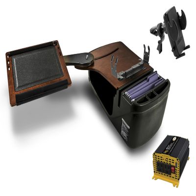 AutoExec Reach Desk Front Seat Car Desk and Portable Workstation with 400 watt Power Inverter, Printer Stand and Phone Vent Clip, Mahogany
