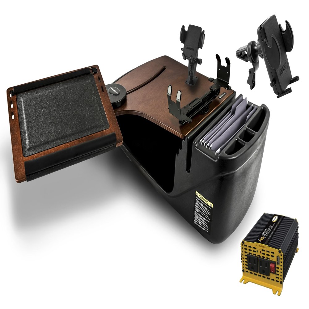 AutoExec Reach Desk Front Seat Car Desk and Portable Workstation with Phone Mount, Printer Stand and Phone Vent Clip, Mahogany