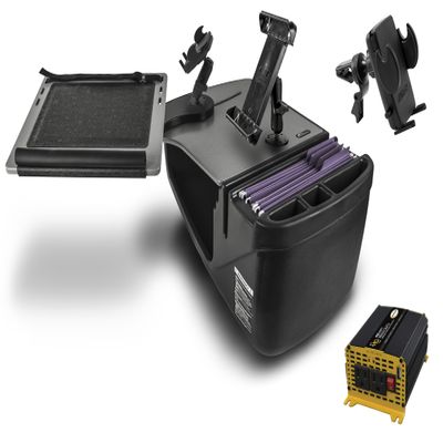 AutoExec Reach Desk Front Seat Car Desk and Portable Workstation 400 watt Power Inverter, Phone Mount, Tablet Mount and Phone Vent Clip, Grey