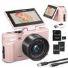 4K/5K Digital Camera  75MP UHD Vlogging Camera for Photography & Video, WiFi, Autofocus, 3" Flip Screen, 18X Zoom  Compact Starter Kit (Pink) view 1