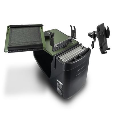 AutoExec Reach Desk Front Seat Car Desk and Portable Workstation with Printer Stand and Phone Vent Clip, Army Green