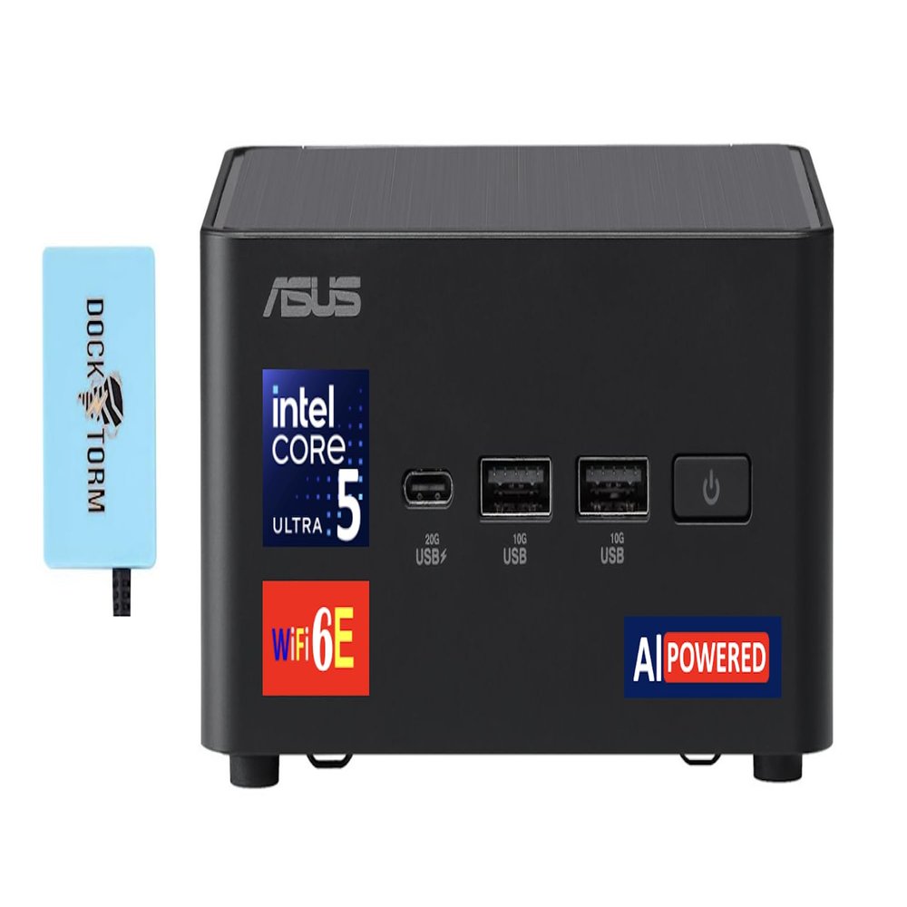 ASUS NUC AI Powered Mini Desktop (Intel Ultra 5-135H, No OS, 8GB DDR5, 256GB PCIe SSD + 1TB HDD, 2 Thunderbolt 4, WiFi 6E, Bluetooth 5.3, 120W PSU, RJ-45, 2 HDMI, Win 11 Home) w/DKZ USB Port Expander