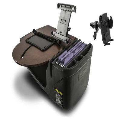 AutoExec Roadmaster Car Desk and Portable Workstation with Tablet Mount and Phone Vent Clip, Mahogany