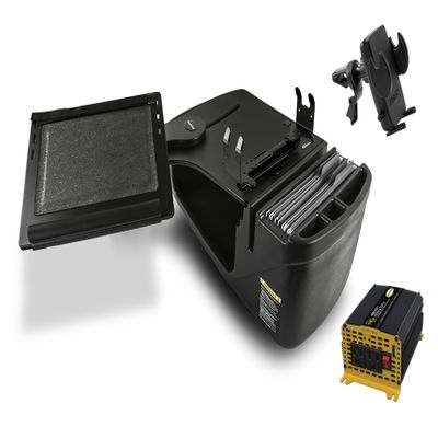 AutoExec Reach Desk Front Seat Car Desk and Portable Workstation with 400 watt Power Inverter, Printer Stand and Phone Vent Clip, Black