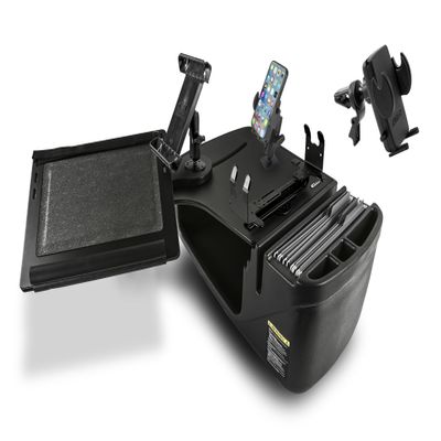 AutoExec Reach Desk Front Seat Car Desk and Portable Workstation with Printer Stand, Phone Mount, Tablet Mount and Phone Vent Clip, Black
