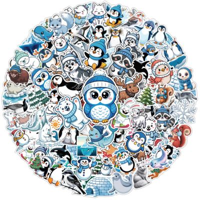 100PCS Winter Stickers Cute Arctic Animal Vinyl Waterproof Decals with Polar Bears, Penguins, Seals, Reindeer for Laptop, Water Bottles, Scrapbooking, Journals and Daily Decoration