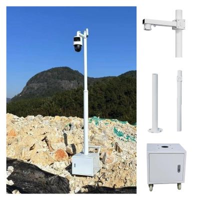Mobile CCTV Pole with 4 Universal Wheels & 1 Lockable Storage Box, Assembled Security Camera Pole Outdoor, Weatherproof Commercial Surveillance Poles(Light Coffee,Pole-137 4/5 in(3.5m))