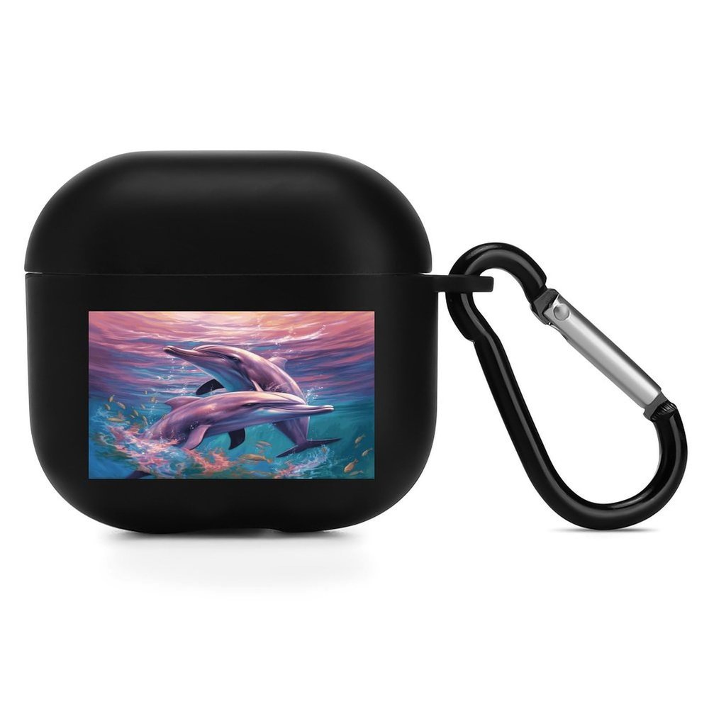 Cases for Airpods 4,Dolphins Artprinted Lightweight TPU Protective Case Cover for Apple Airpods 4 with Carabiner Support Wireless Charging