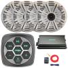 Marine Bluetooth 3-Zone Controller, 4X 6.5 195 Watt Max Power 4 Ohm Coaxial Speakers, 4X 6.5 Grille Speakers, 4-Channel 90 Watts x 4 Full-Range Amplifier, 8 Gauge Wiring Kit (White) view 1
