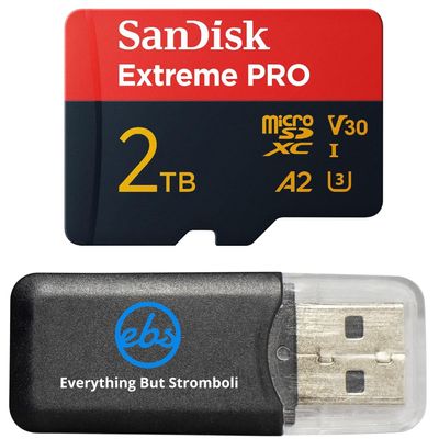 SanDisk 2TB MicroSDXC Extreme Pro Memory Card, Compatible with Insta360 X3, X4, X4 Air and X5 Action Cameras (SDSQXCD-2T00-GN6MA), V30 A2 U3, Bundle with (1) Everything But Stromboli Reader