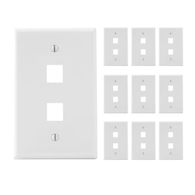 ICC Oversized 2-Port Keystone Wall Plate, UL Listed, ABS Plastic, Single Gang Faceplate for RJ45 Modular Inserts, White, 10-Pack