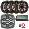 Marine Bluetooth 3-Zone Controller, 4X 6.5 195 Watt Max Power 4 Ohm RGB LED Coaxial Speakers, 4X 6.5 Grille Speakers, 4-Channel 90 Watts x 4 Amplifier, 8 Gauge Wiring Kit view 1