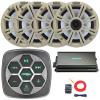 Marine Bluetooth 3-Zone Controller, 4X 6.5 195 Watt Peak Power 4 Ohm Coaxial Speakers, 4X 6.5 Grille Speakers, 4-Channel 90 Watts x 4 Full-Range Amplifier, 8 Gauge Wiring Kit (White) view 1