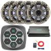 Marine Bluetooth 3-Zone Controller, 4X 6.5 195 Watt Peak Power 4 Ohm Coaxial Speakers, 4X 6.5 Grille Speakers, 4-Channel 90 Watts x 4 Full-Range Amplifier, 8 Gauge Wiring Kit (Silver) view 1