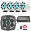 Marine Bluetooth 3-Zone Controller, 4X 8 300 Watt Max Power Tower RGB LED Boat Speakers, 4-Channel 90 Watts x 4 Weather-Resistant Full-Range Amplifier, 8 Gauge Amp Wiring Kit (White) view 1