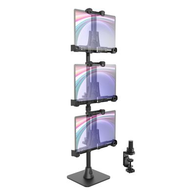 ARKON Mounts LockVise POS Locking Triple Tablet Mount, Adjustable, Rotating Locking Holders, Multi-Tablet Weighted Base or Clamp Mount Stand for iPad POS Stand
