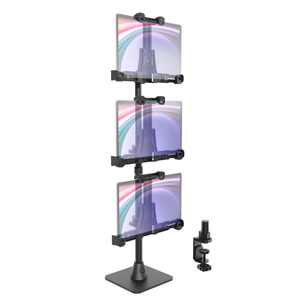 ARKON Mounts LockVise POS Locking Triple Tablet Mount, Adjustable, Rotating Locking Holders, Multi-Tablet Weighted Base or Clamp Mount Stand for iPad POS Stand