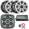 Marine Bluetooth 3-Zone Controller, 4X 6.5 195 Watts Max Power 4-Ohm Boat Coaxial Speakers W/Charcoal and White Grilles, 4-Channel 90 Watts x 4 Weather-Resistant Amplifier, Amp Install Kit view 1