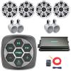 Marine Bluetooth 3-Zone Controller, 4X 6.5 195W Max 4-Ohm Coaxial Boat Speakers W/Charcoal and White Grilles, 4X White Single Tower Enclosures, 4-Channel 90 Watts x 4 Amplifier W/Kit view 1