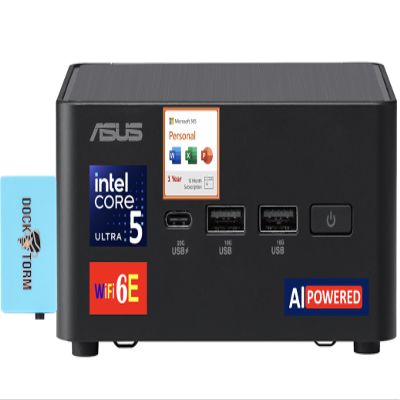 ASUS NUC AI Powered Mini Desktop (Intel Ultra 5-135H, No OS, 8GB DDR5, 128GB PCIe SSD + 1TB HDD, 2 Thunderbolt 4, WiFi 6E, Bluetooth 5.3, Win 11 Home) w/MS 365 Personal, DKZ USB Port Expander