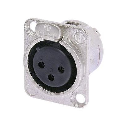 NC3FD-L-1 3-Pole Female Receptacle with Universal D-Style Metal Body, Silver Contacts, Nickel Housing