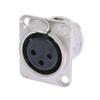 NC3FD-L-1 3-Pole Female Receptacle with Universal D-Style Metal Body, Silver Contacts, Nickel Housing view 1