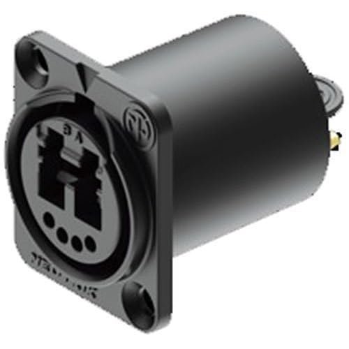 NO2-4FDW-A Chassis Connector with Black Chromium Plating, Solder Contacts and LC-Duplex Feedthrough Socket, IP65, Black