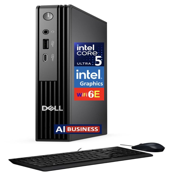 Dell Pro Micro (Formerly Optiplex) QCM1250 MFF AI Business Mini PC (Intel Ultra 5-235T, 32GB DDR5, 1TB SSD, KB & Mouse, WiFi 6E, Bluetooth 5.3, RJ-45, Win 11 Pro)