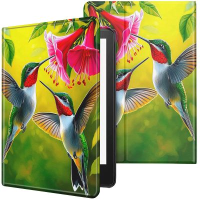 Case for 6.8 inch Kindle Paperwhite 11th Generation 2021/Kindle Paperwhite Signature Edition Lightweight Protective PU Leather Smart Stand Cover with Auto Wake Sleep - Two Hummingbirds Flowers